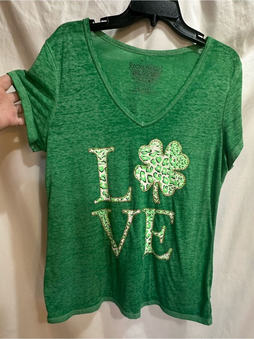 ALL ACCESS Green V-Neck RockerGirl Tee - Picture 2 of 6